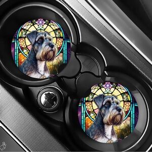 Stained Glass Schnauzer Car Coasters Absorbent Set of (2)